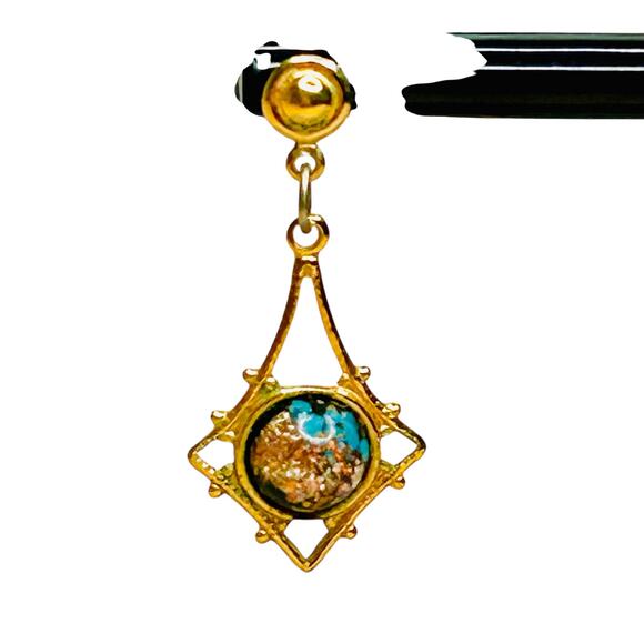 Vintage RainbowFlake Gold Tone Dangle Earrings - Picture 3 of 4